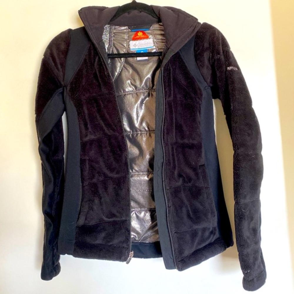 Columbia Omni-heat jacket metallic silver lining XS fuzzy black zipper coat